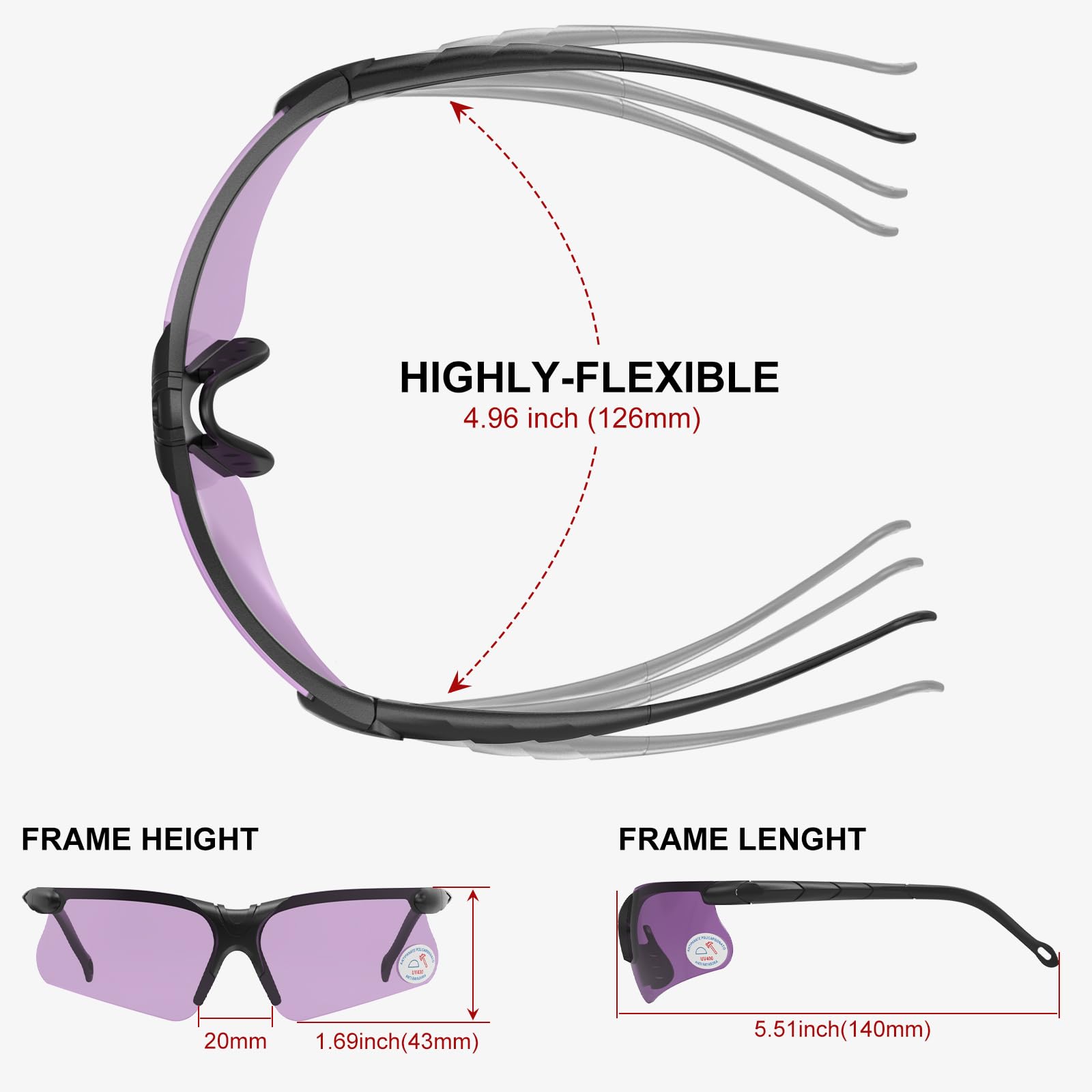 Xaegistac Shooting Glasses With Case Anti Fog Hunting Safety Glasses For Men Women (Purple Lens Black Frame)