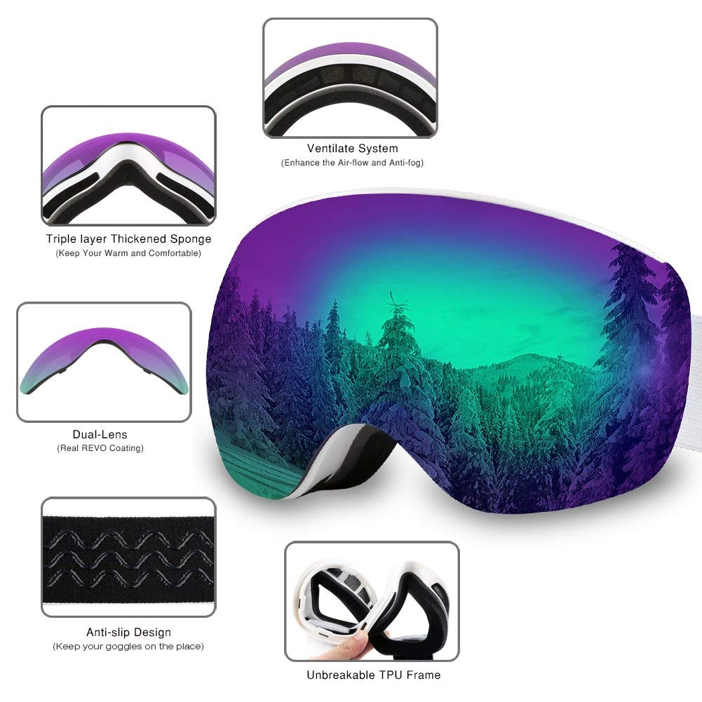 Akaso Otg Ski Goggles, Snowboard Goggles, Mag-Pro Magnetic Interchangeable Lenses, Snow Goggles For Men & Women