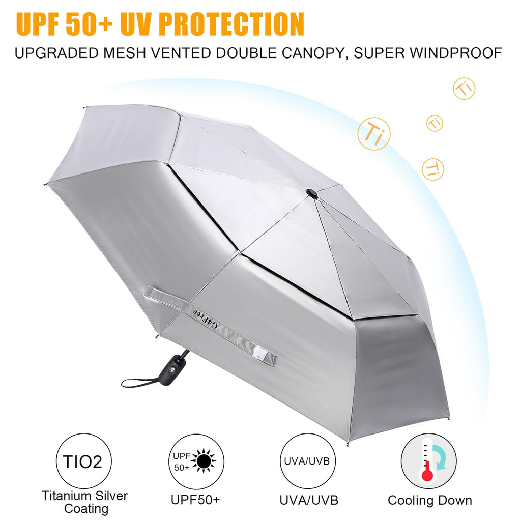G4Free Upf 50+ Uv Protection Travel Umbrella 46 Inch Windproof Silver Coating Sun Blocking Umbrella(Silver/Pink)
