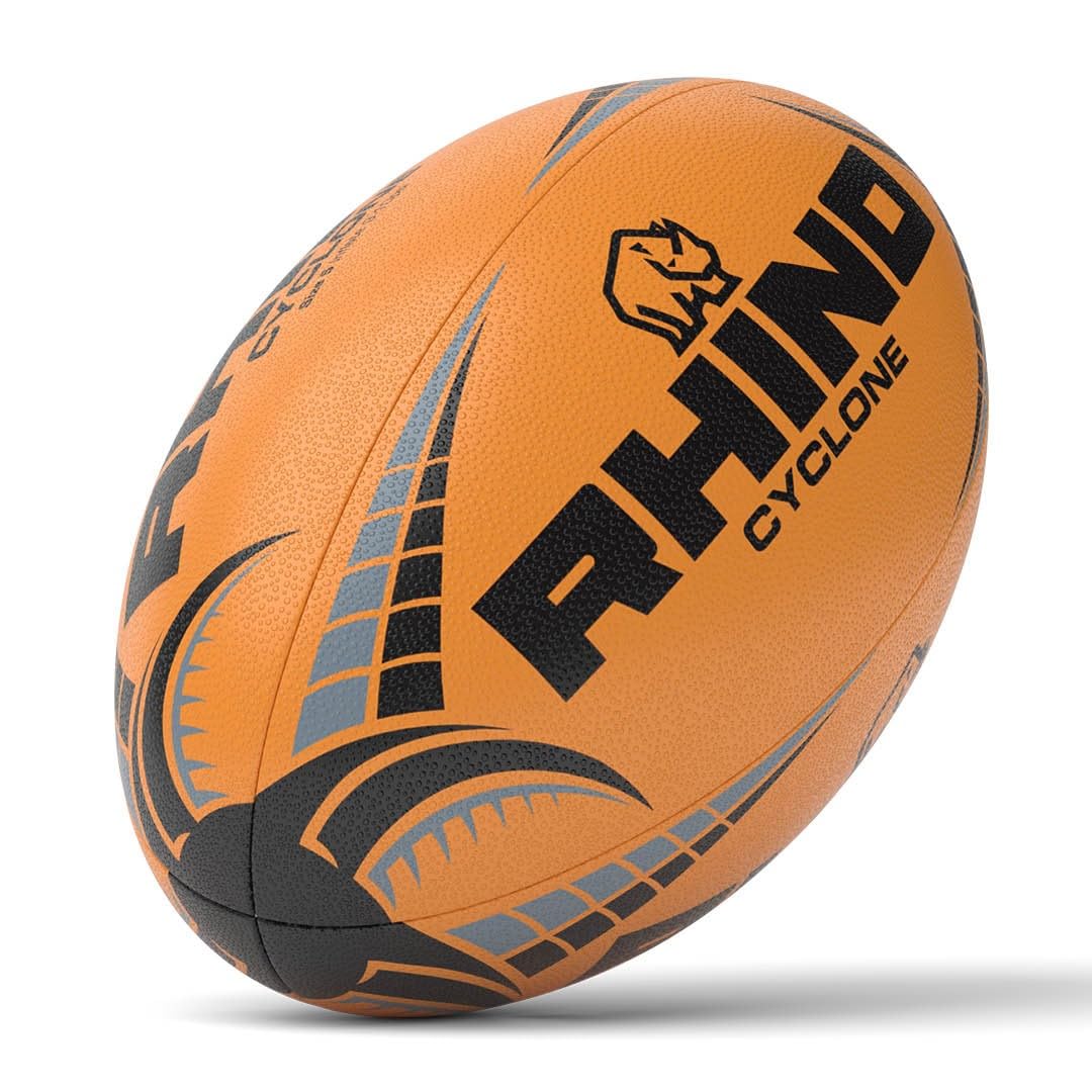 Rhino Cyclone XV Training Rugby Ball, Fluo Orange, Size 5