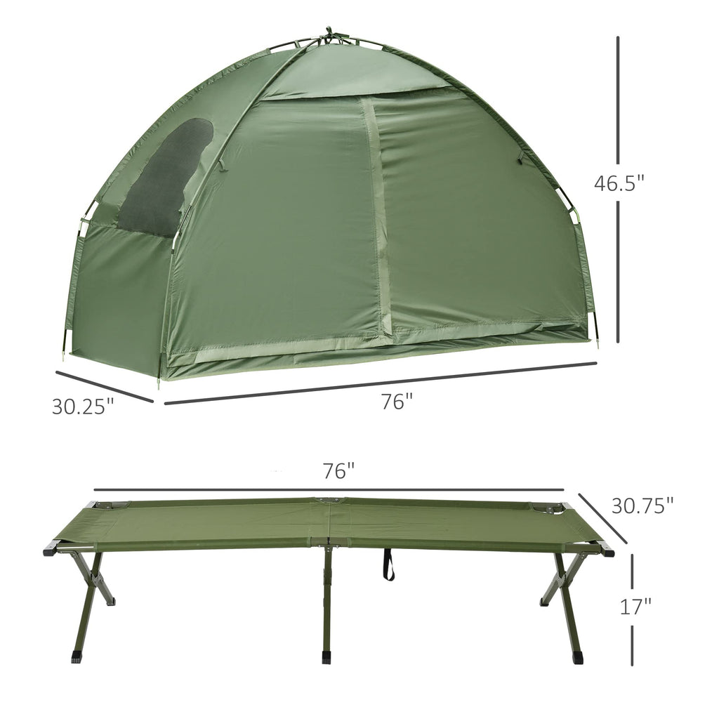 Outsunny Camping Tent Cot, Single Person Folding Cot Combo, Off-Ground Tent, Covered Outdoor Bed With Carry Bag For Hiking, Camp