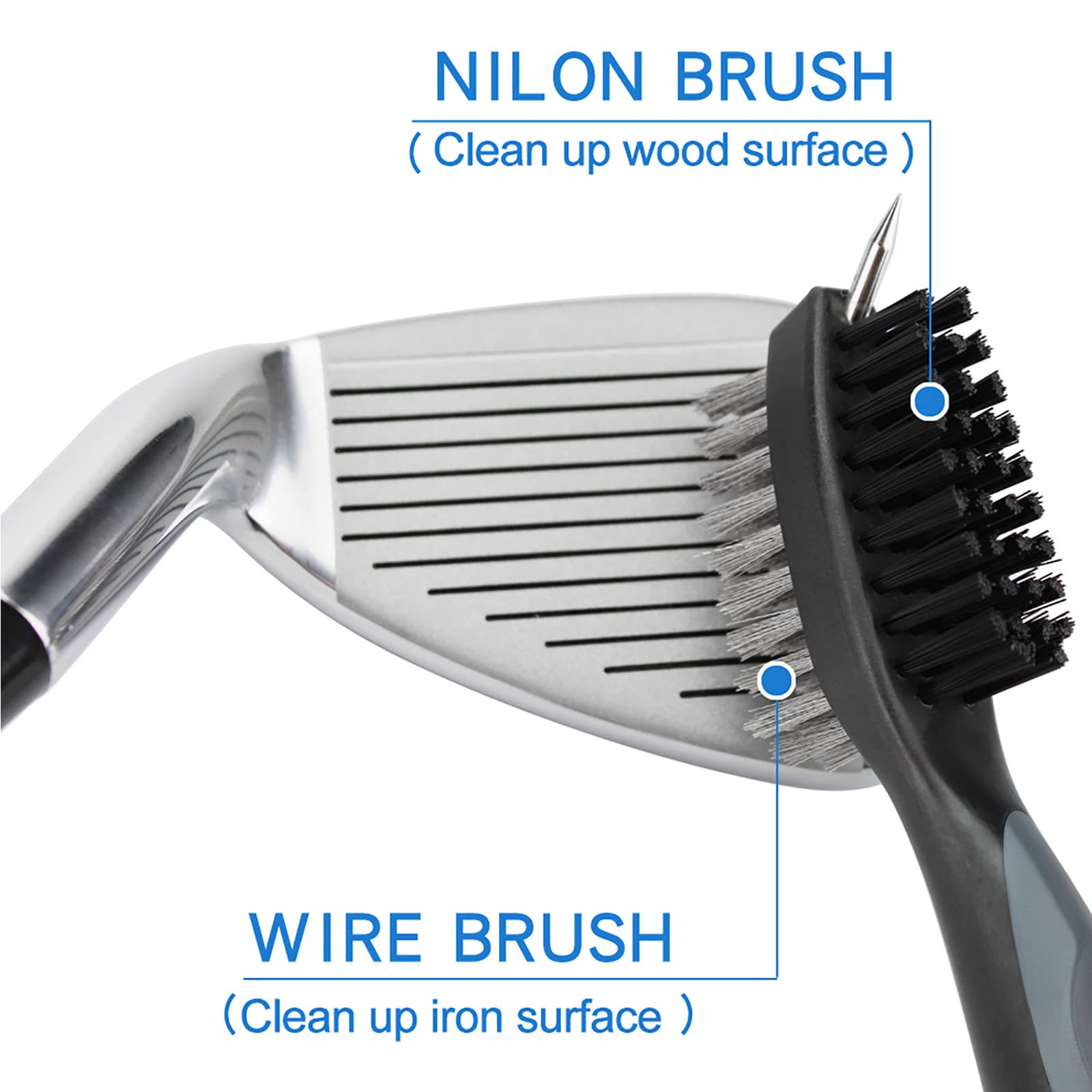 Vipmoon Golf Clean Tool Set, Retractable Golf Club Brush And 2 Golf Club Groove Sharpener For U & V-Grooves, Portable Golf Brush