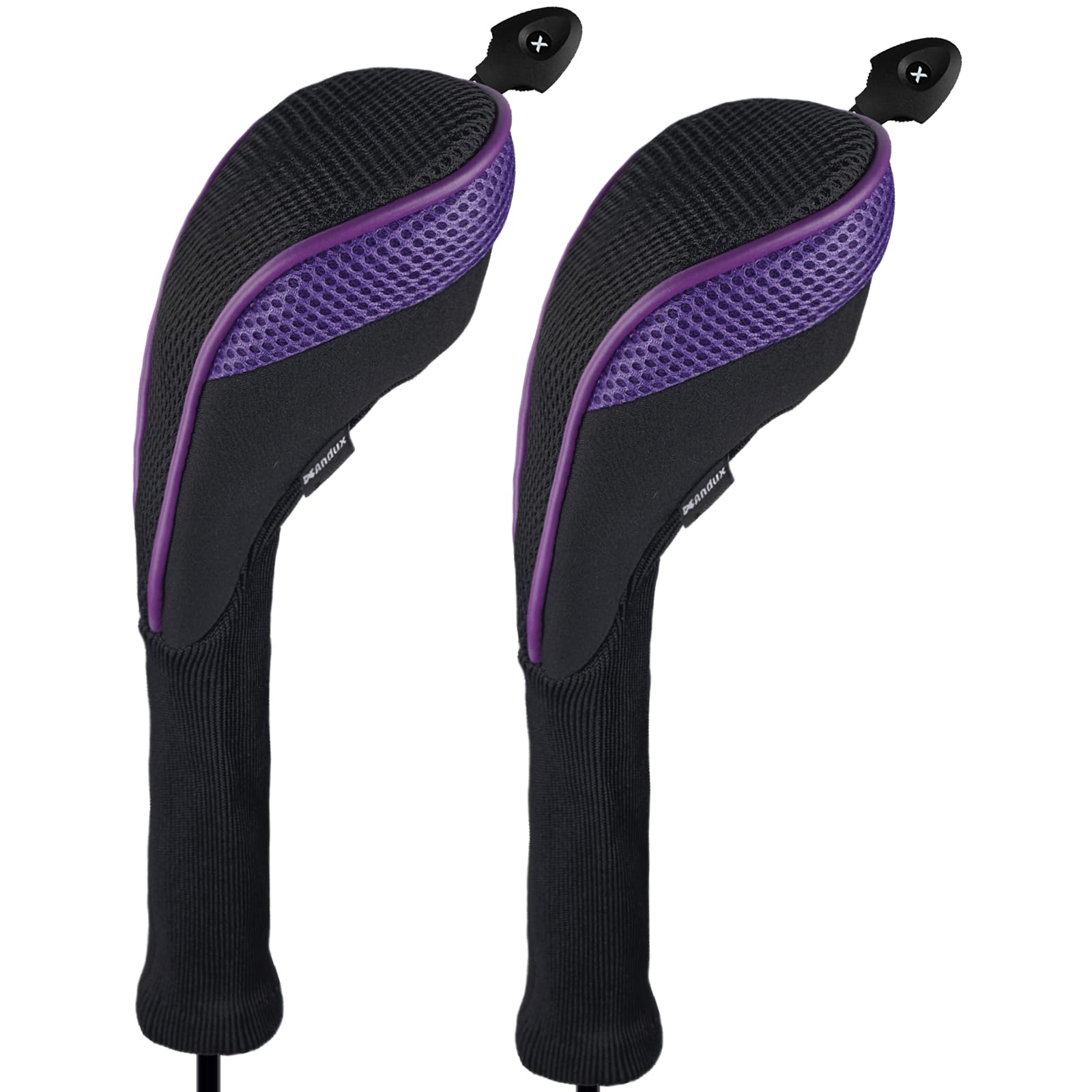 Andux 2 Pack Long Neck Golf Hybrid Club Head Covers Dial No. Tag Ctmt-01 Black/Purple