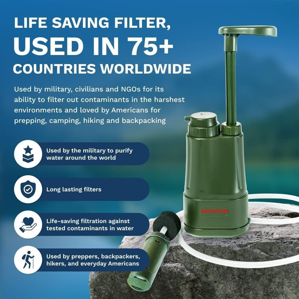 Survivor Filter Pro Extender Series - Portable Water Filter Pump With Extra Replacement Filters