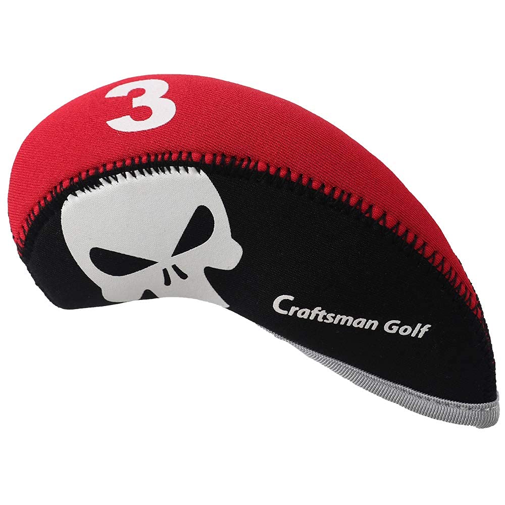 Craftsman Golf 11Pcs Multi Color Skull Golf Club Neoprene Iron Head Cover Headcover Set Protector Cases (Red & Black)