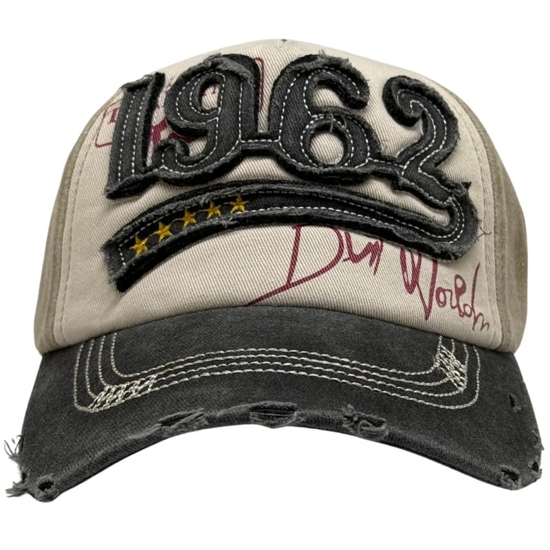 The Tie Hub Black & Beige Panel Baseball Cap For Men & Women With 1962 Vintage Patch Detail