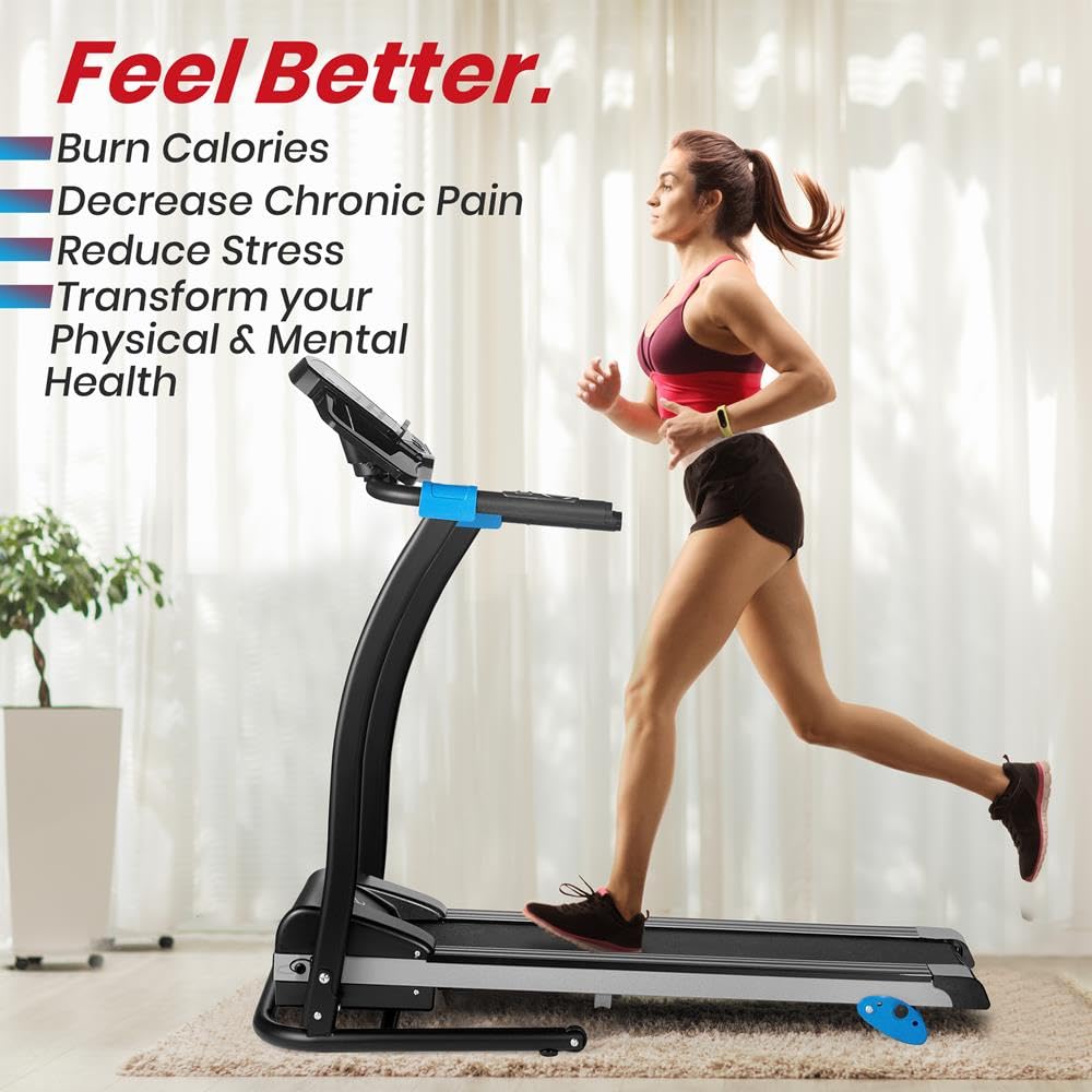 Serenelife Electric Folding Treadmill - Foldable Home Fitness Equipment For Walking & Running, 1.5 Hp Indoor Home Cardio Machine