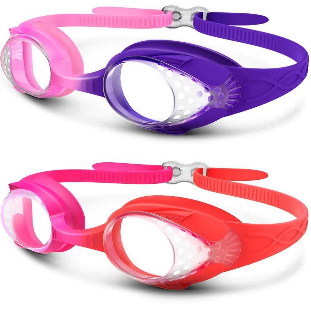 Outdoormaster Kids Swim Goggles 2 Pack - Quick Adjustable Strap Swimming Goggles For Kids - C