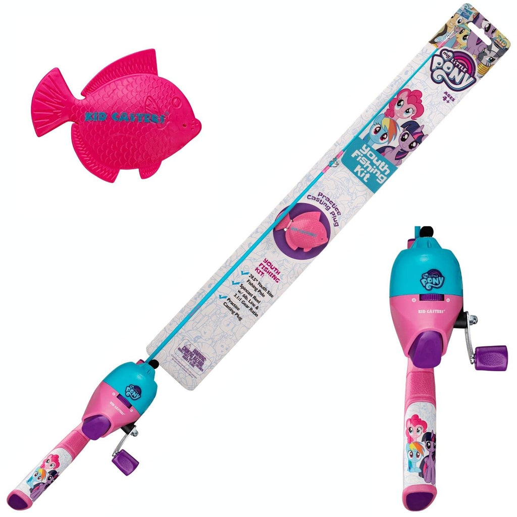 Kid Casters: My Little Pony Youth Fishing Pole | Spincast Reel & Practice Casting Plug | Small & Easy To Use (Pre-Spooled With A