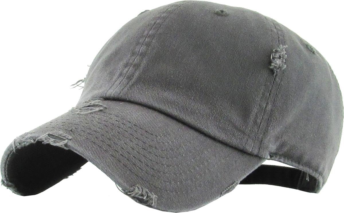 Kbethos Vintage Washed Distressed Cotton Dad Hat Baseball Cap Adjustable Polo Trucker Unisex Style Headwear (Vintage) Dark Gray 