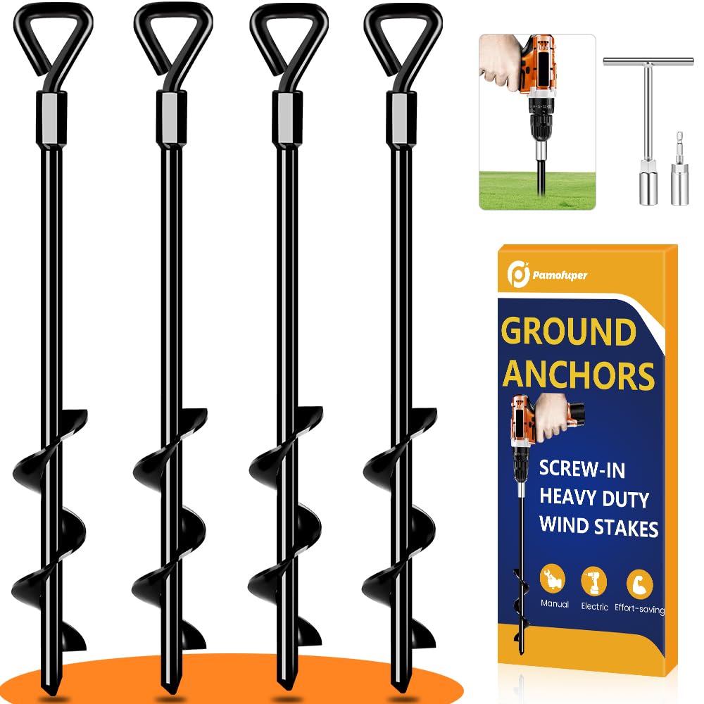 Ground Anchors Screw In Tent Stakes Heavy Duty Trampoline Stakes High Winds, Ground Anchors For Camping Tent, Canopies, Carports