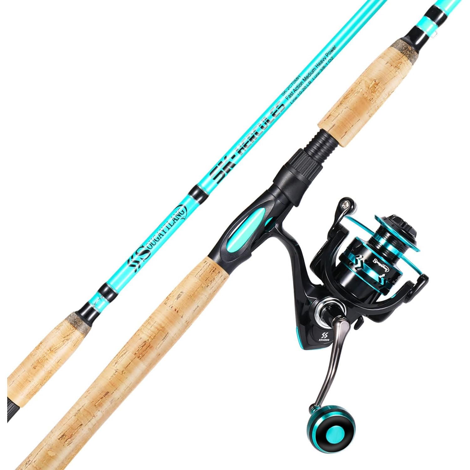 Sougayilang 7 Fishing Rod and Reel Spinning Combo, 2 Piece Fishing Rod, Size 4000 Reel, Right/Left Handle Position, Suitable for