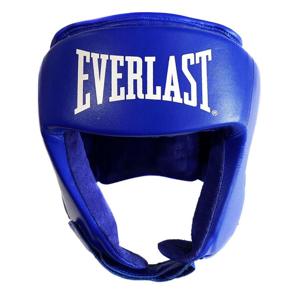 Everlast Boxing Headguard, Amateur Open Faced Competition Headgear (Blue, Small)
