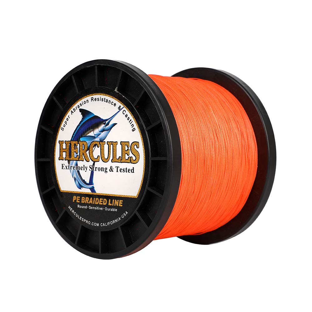 Hercules Braided Fishing Line 1500M 1640Yds 10Lbs-200Lbs Pe Superline 8 Strands (Orange 120Lb/54.5Kg 0.58Mm)