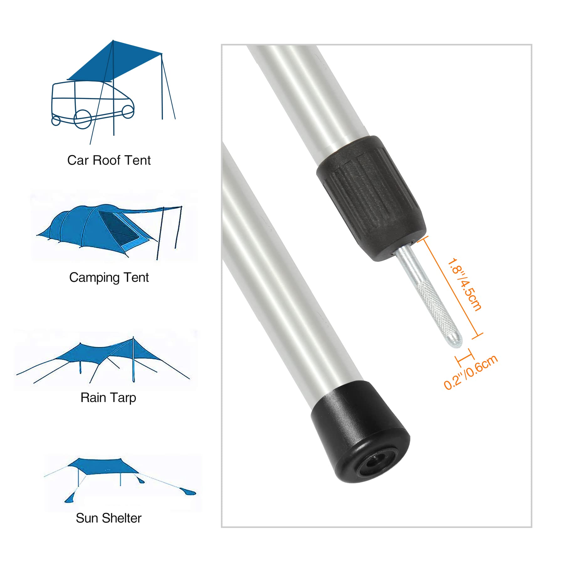 Redcamp Aluminum Adjustable Camping Tarp Poles, Set Of 2, 90'' Telescoping Lightweight Tent Poles For Shelter, Hammock Rain Fly,