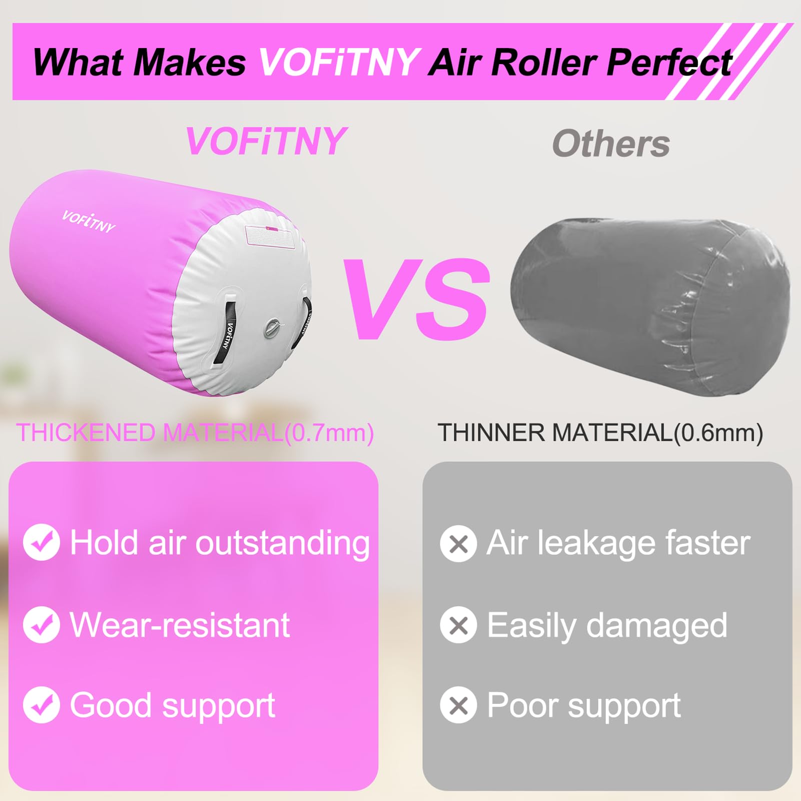 VOFiTNY Inflatable Gymnastics Mat with Tumbling Barrel, 13 Tumble Track Mats for Gymnastics, 3.3L x 2D Air Roller Gymnastics