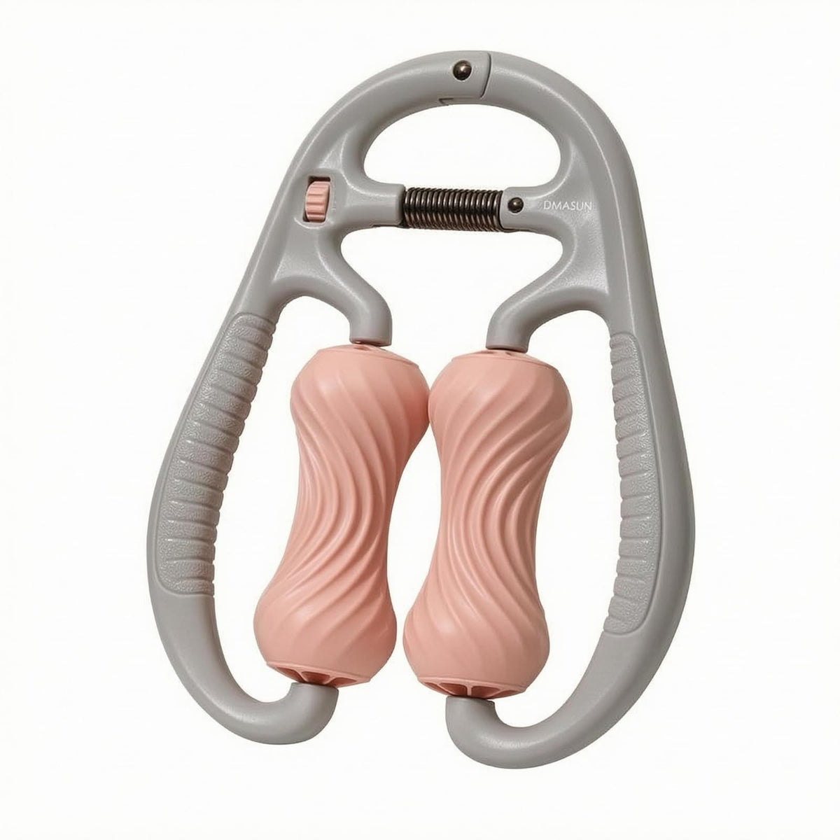 BNF Manual Leg Massage Roller Contoured Wheels Thigh Massage Roller Ribbed Surface Lymphatic Drainage Open Frame, Gray Pink