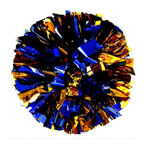 Puzine 2Pack 12 Cheerleading Metallic Foil & Plastic Ring Pom Poms Cheerleading Poms (80G) (Blue With Gold)