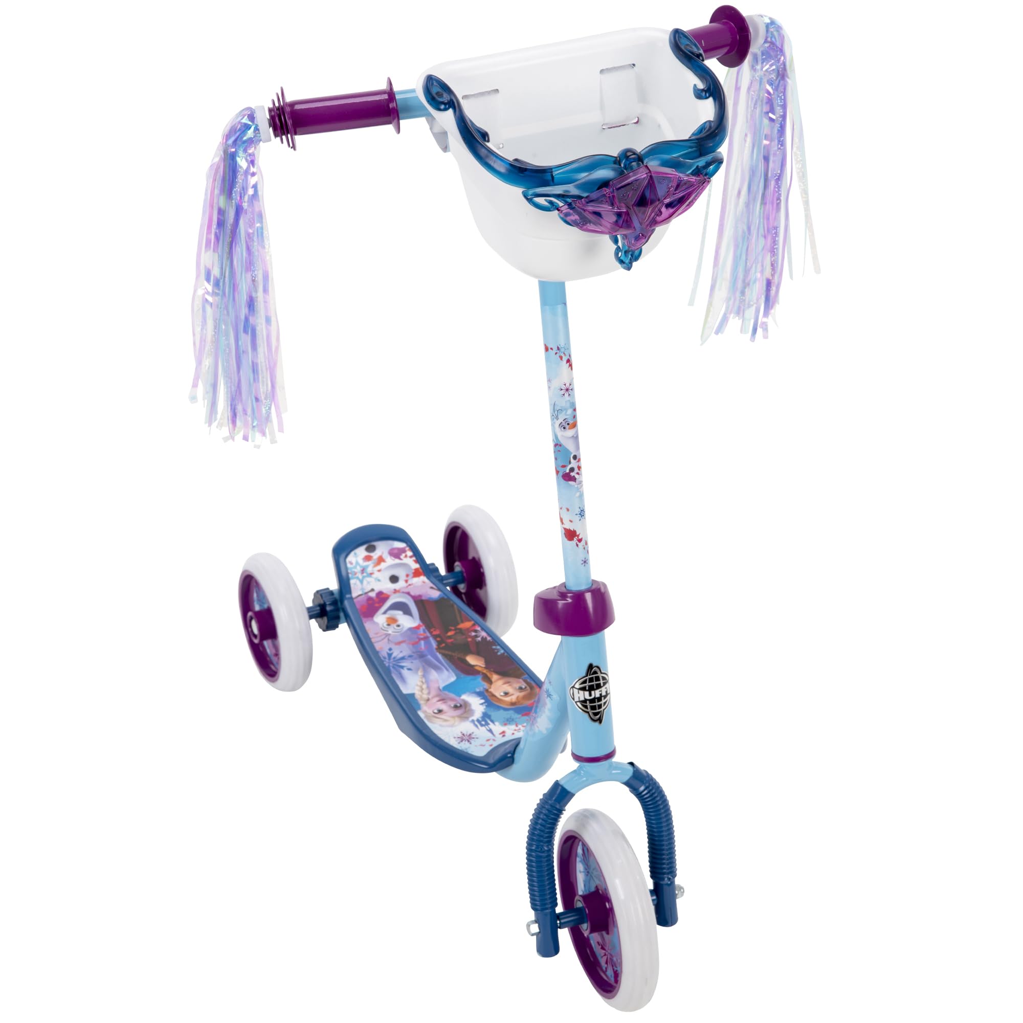 Huffy Disney Frozen 2 Toddler Scooter, Ideal for Ages 3+ Years Old, 3 Wheels, Handlebar Basket, Shimmering Streamers, Easy-Balan