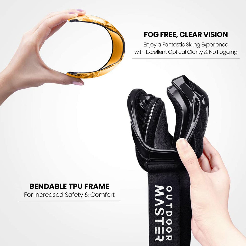 Outdoormaster Ski Goggles Otg - Over Glasses Ski/Snowboard Goggles For Men, Women & Youth - 100% Uv Protection (Blackframe Orang