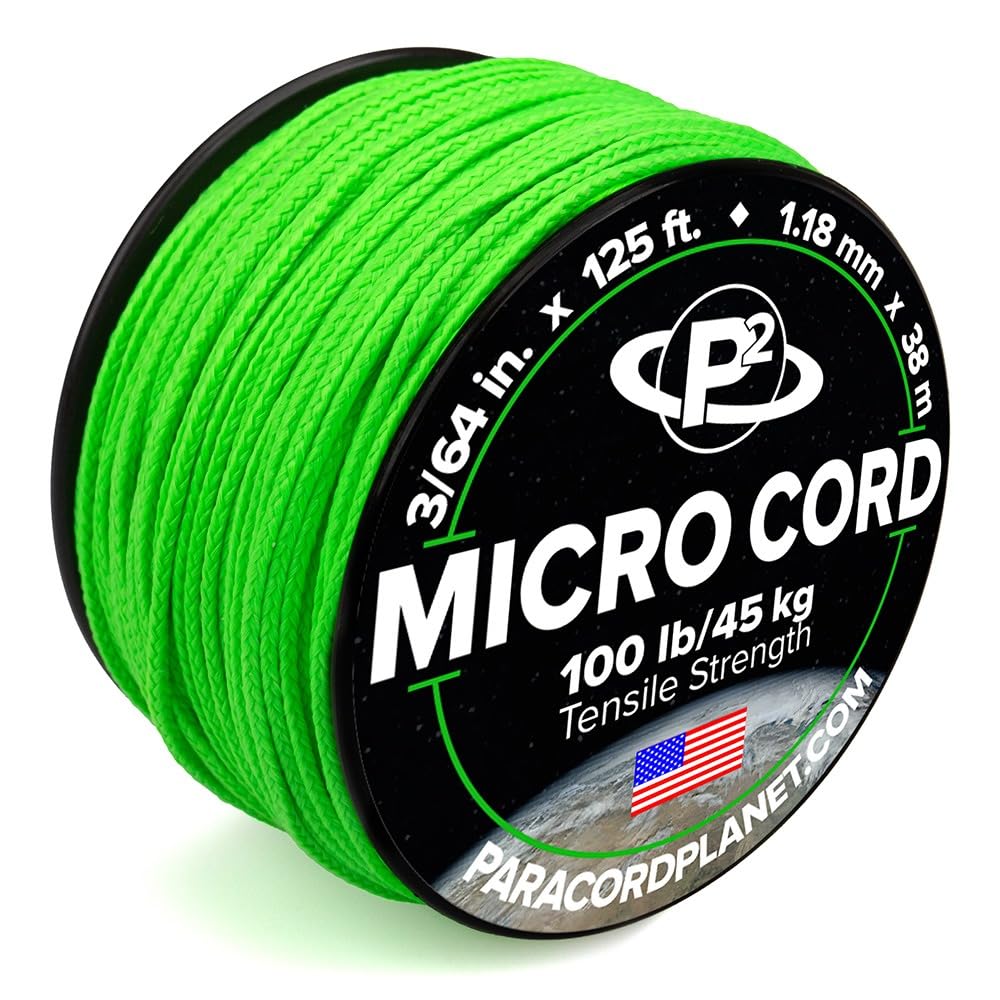 Paracord Planet Micro Paracord - Thin Braided Cord For Crafting, Fishing, And Diy Projects In 125 Ft Spools - Acid Lime