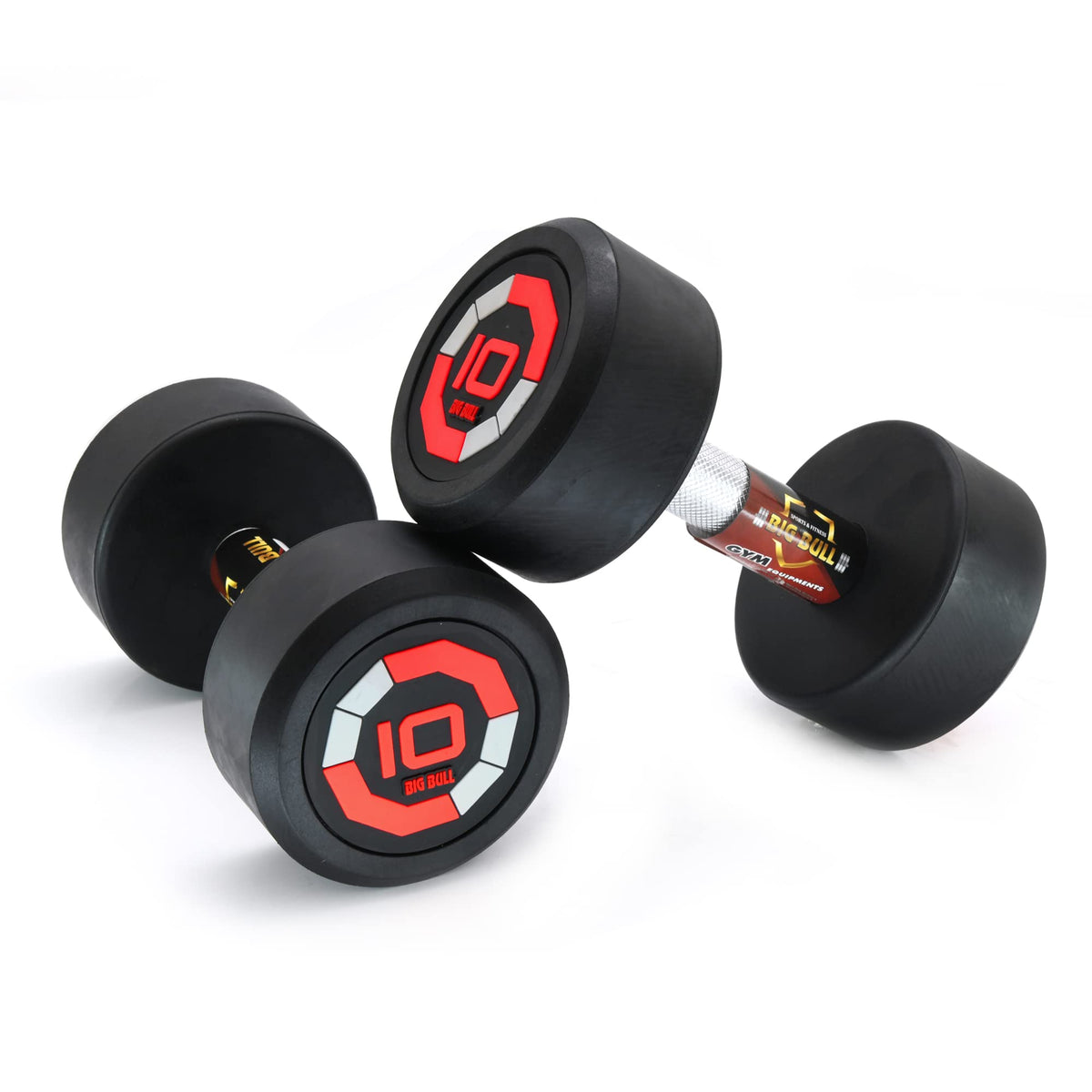 BIGBULL Rubber Coated Solid Round Dumbbell (Sold In Pair) (10 Kg x 2pc (Total = 20 kg), RED)