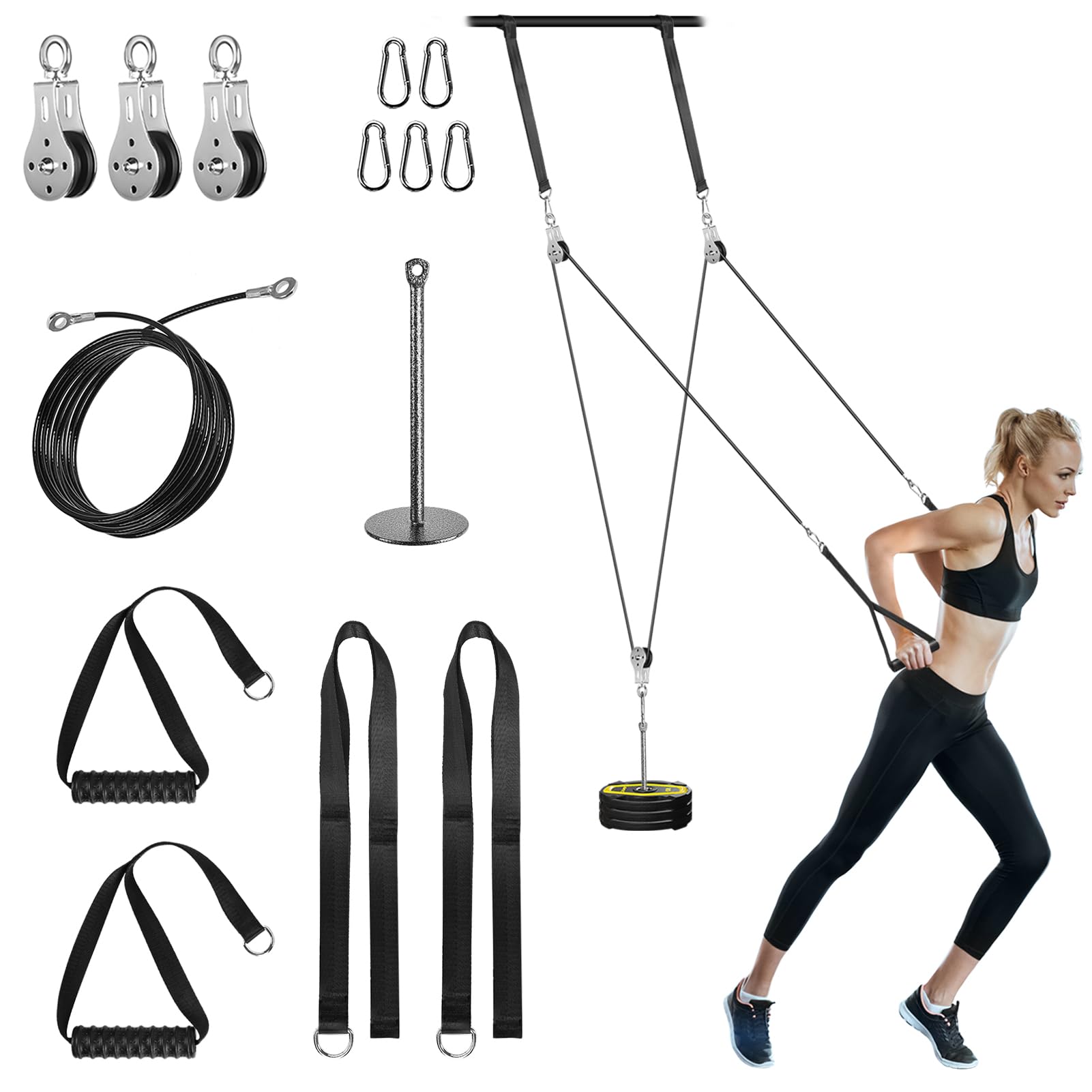 Weight Cable Pulley System Gym, Cable Weight Pulley System Attachments For Home Gym With Handle Pulley System Gym Lat Pull Down,
