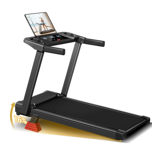 16% Incline Treadmill with Handles, 3-in-1 Portable Treadmills for Home and Office, Foldable Treadmills with 300 Lbs Weight Capa