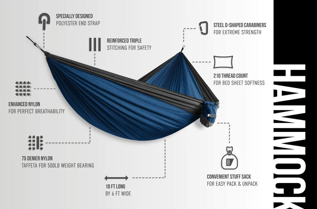 Bear Butt Camping Hammock - 2 Person Double Hammock - Portable Backpacking & Camping Gear - Perfect For Hiking & Outdoor Travel