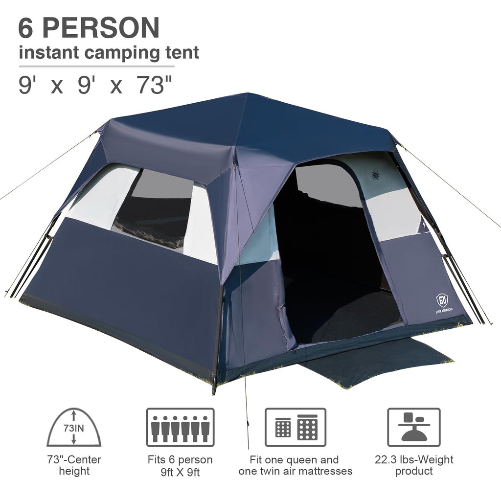 Ever Advanced 6 Person Camping Tent, Blackout Design Tent For Camping Instant Cabin Tents For Family With Rainfly, 60S Easy Setu