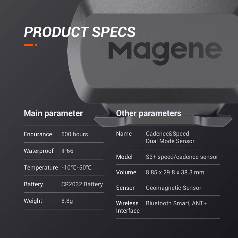 Magene Outdoor Speed/Cadence Sensor For Cycling, Wireless Bluetooth/Ant+ Bike Computer Rpm Sensor, Compatible With Wahoo Fitness