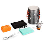 Odoland 6Pcs Camping Cookware Mess Kit With Lightweight Pot, Stove, Spork And Carry Mesh Bag, Great For Backpacking Outdoor Camp