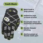 Seibertron B-A-R Pro 2.0 Signature Baseball/Softball Batting Gloves Super Grip Finger Fit For Youth Black L