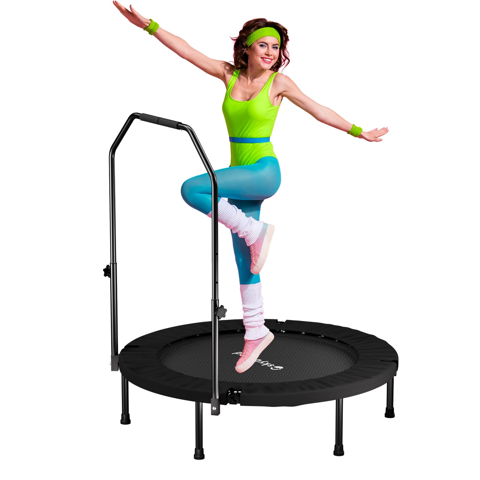 SkyBound Rebounder Trampoline for Adults - Indoor Mini Trampoline with Bar, Fitness Rebounder with 3 Adjustable Foam Handles, Ex