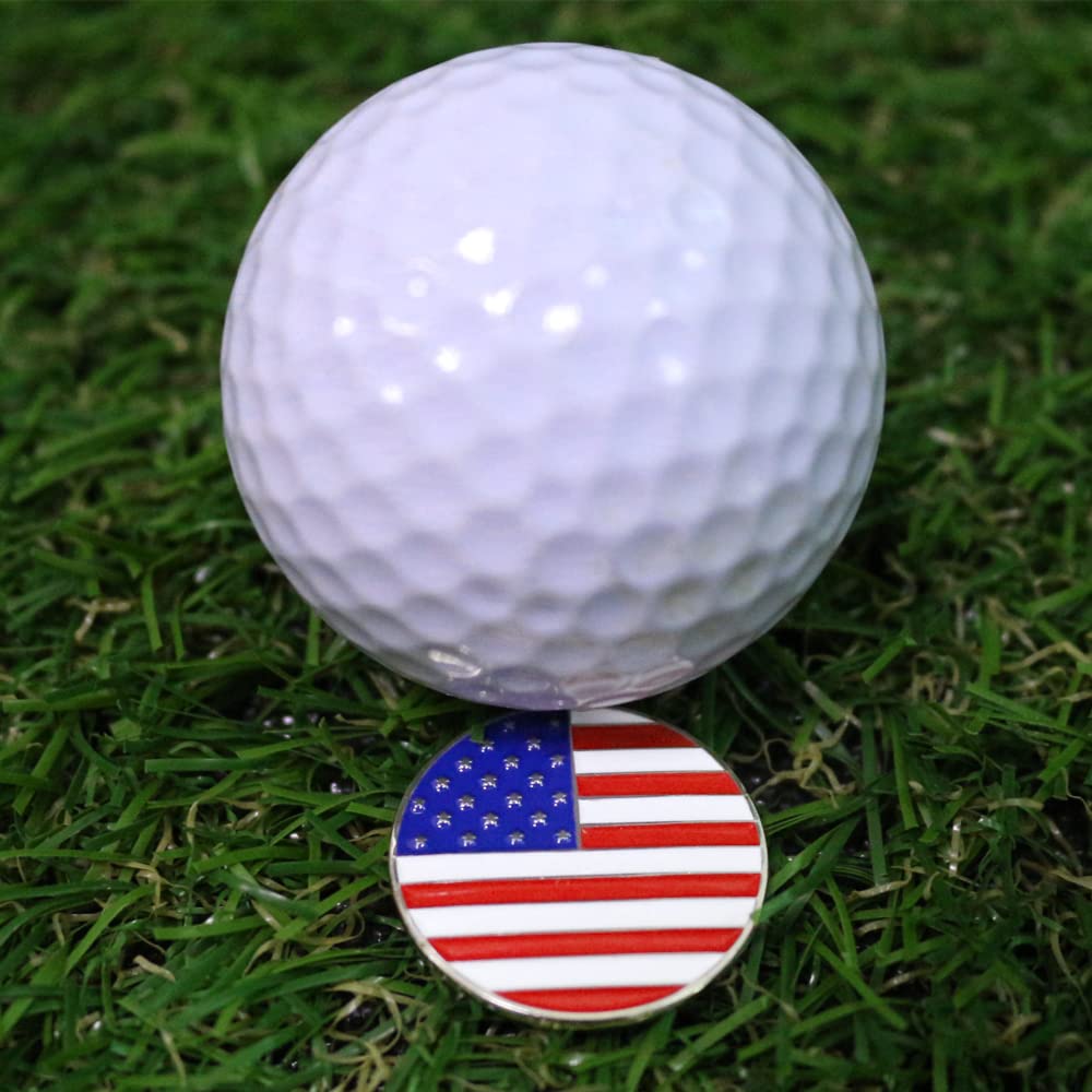 Pinmei Lot Of 10 Golf Ball Markers Assorted Patterns - Soft Enamel Technique (Usa Flag And Statue Of Liberty)