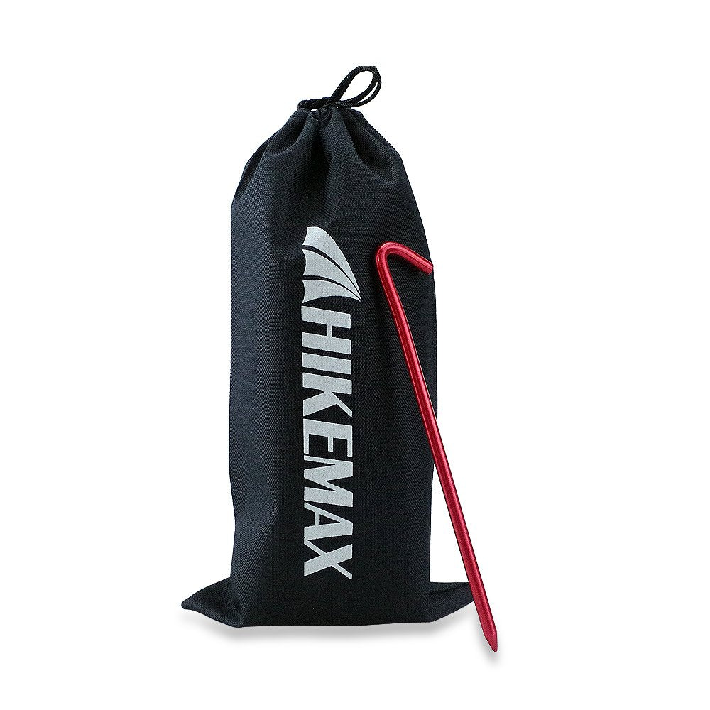 Hikemax 7075 Aluminum Tent Stakes 10 Pack - Ultralight 7 Inch Hook Tent Pegs With Carrying Pouch - Made For Camping Trip, Hiking