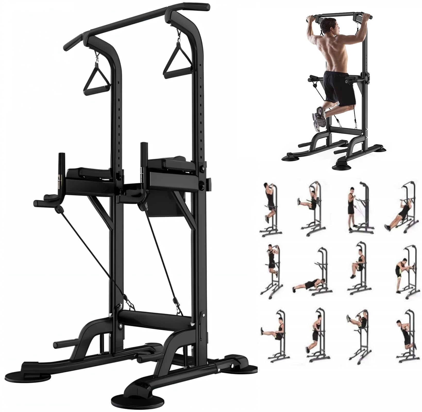 Leasbar Power Tower, Stand Workout Station 330 Lbs Capacity, Adjustable Dip & Pull Up Bar Station, Multi-Function Strength Train