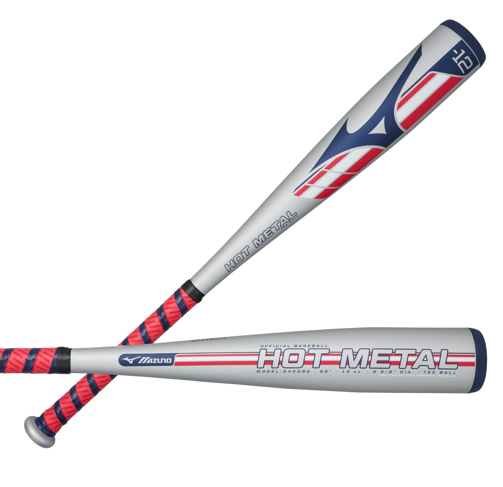Mizuno Boys HOT Metal - Big Barrel Tee Ball USA Baseball Bat (-12), Grey-Red, 24 Inches