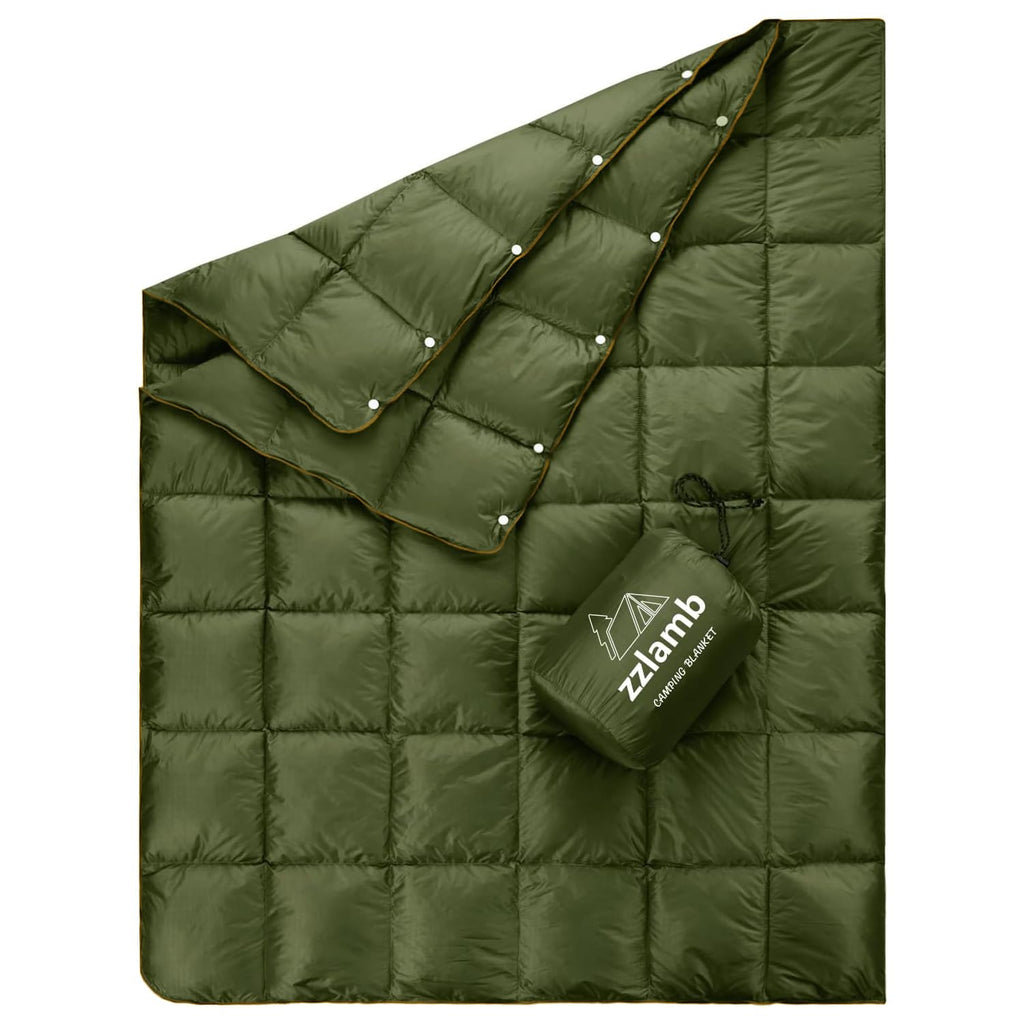 Zzlamb Water-Repellent Duck Down Camping Blanket, Compact Travel Down Throw Quilt 650 Fill Power, Outdoor Blanket For Picnic Bea