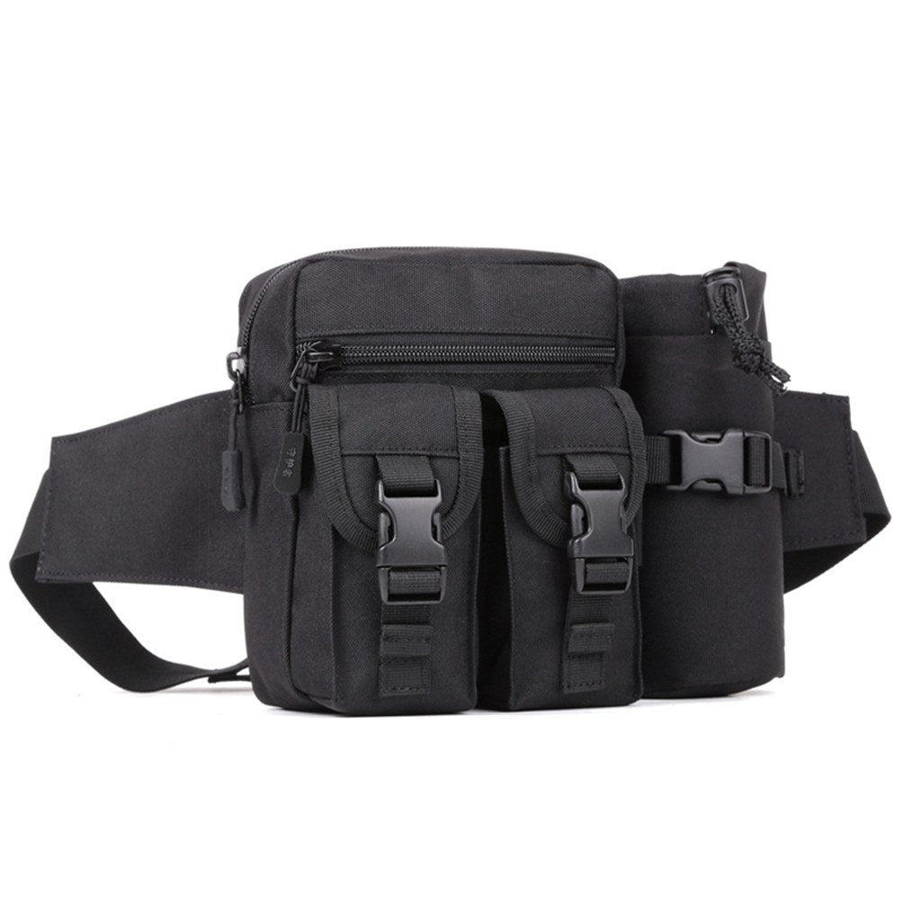 Unistrengh Tactical Fanny Packs Pouch With Water Bottle Pocket Holder Waterproof Molle Waist Pack Hip Belt Bag (Black)
