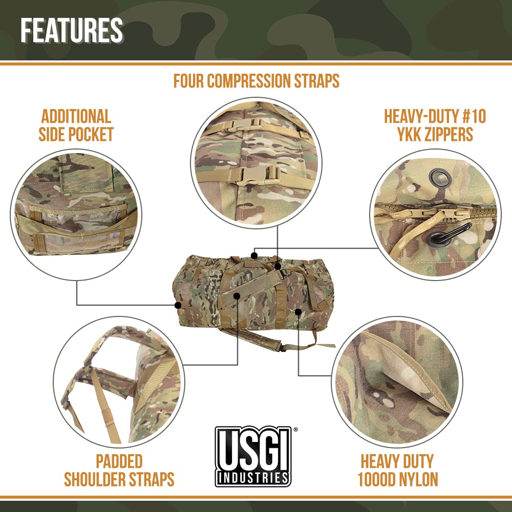 Usgi Industries Tactical Duffel Bag | Military Deployment Luggage | Perfect For Camping, Hiking, Traveling, Stealth, Survival |