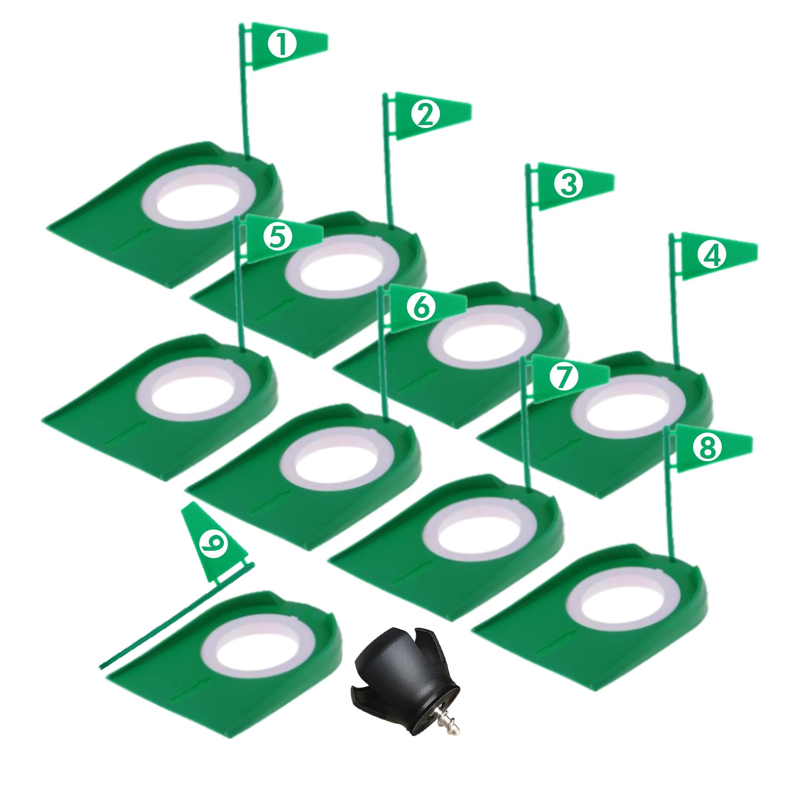 Shu-Ran 9 Pack Golf Putting Cups And Flag, Plastic Golf Training Aids With Golf Ball Retriever Mini Golf Hole For Kids Adults, P