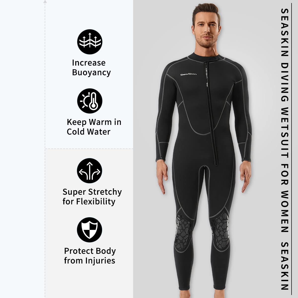Mens 3Mm Shorty Wetsuit, Full Body Diving Suit Front Zip Diving Wetsuit Snorkeling Surfing (Mens Fullsuit, M)