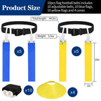 Dkovn Flag Football Belt, 1/2/4/10/14Pcs Adjustable Flag Football Belt With Belt And Flags, For Kids, Youths, Adults(10Pcs, Blue