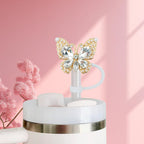 SEMATA 2PCS Cute Butterfly Straw Cover Cap for Stanley Cup Accessories,Bling Crystals Straw Toppers for Stanley Tumbler 40&30 oz