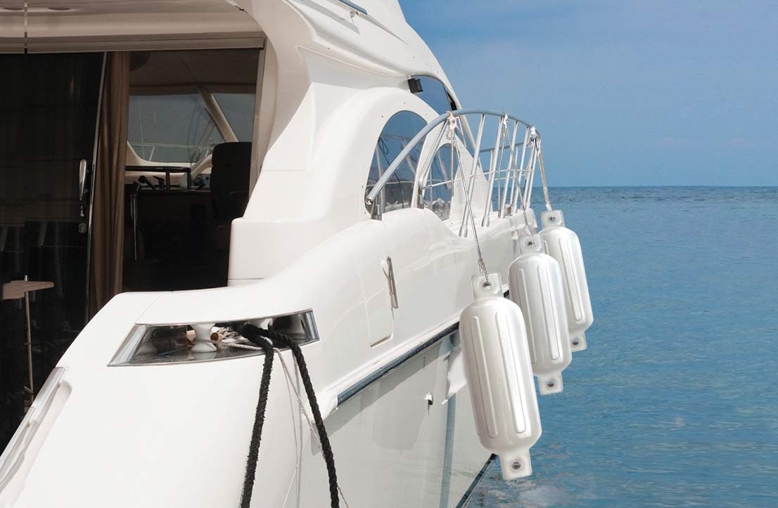 Seachoice Twin Eye Ribbed Boat Fender, White, 8-1/2 In. X 27 In.