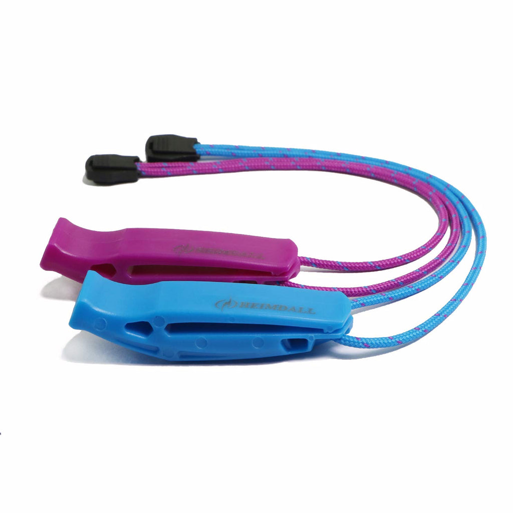 Heimdall Emergency Survival Whistle With Lanyard (2 Pack) For Safety Boating Camping Hiking Hunting Rescue Signaling (Blue, Purp