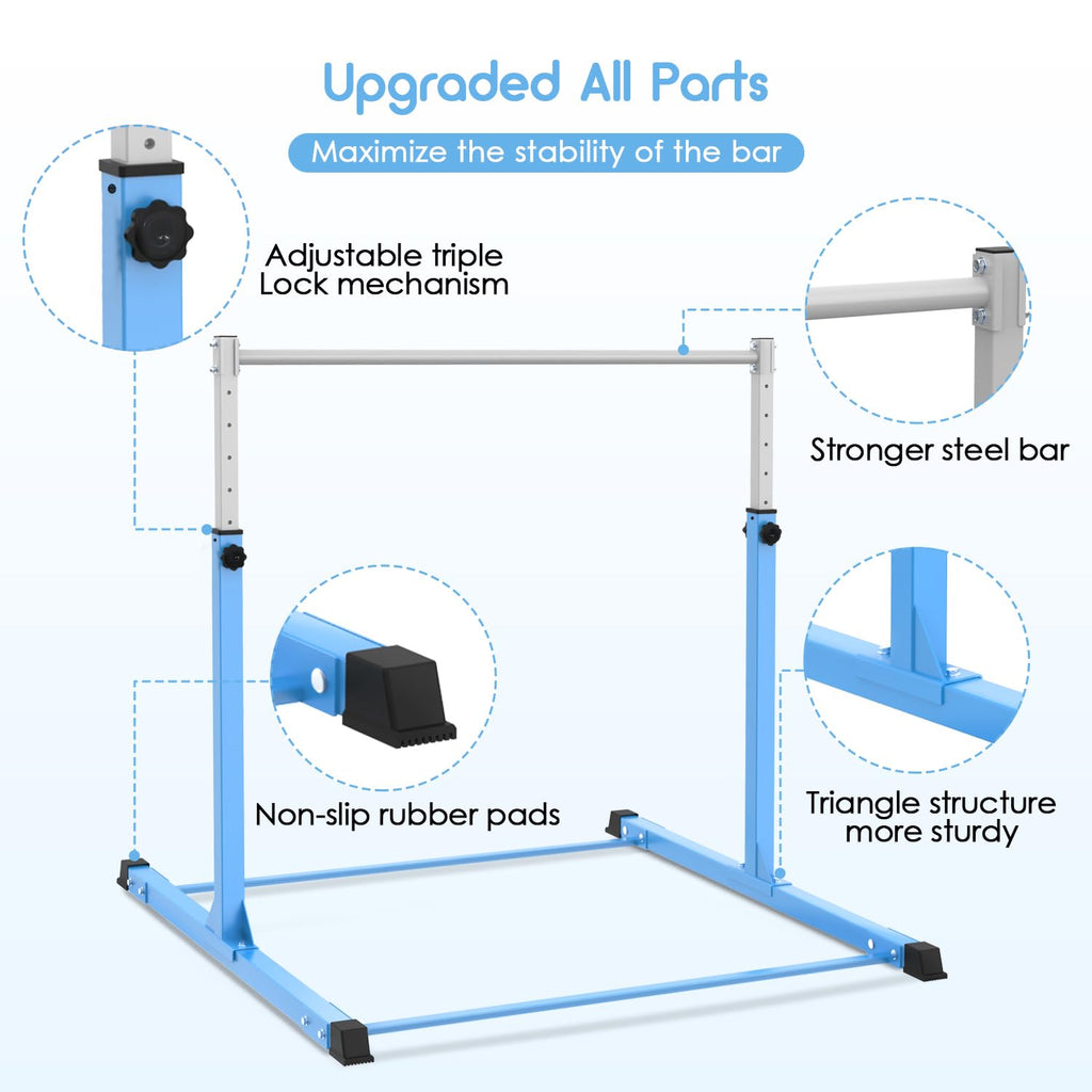 Safly Fun Gymnastics Bar For Kids Ages 3-15 For Home - Steady Steel Construction, Anti-Slip, Easy To Assemble, 3 To 5 Adjustable
