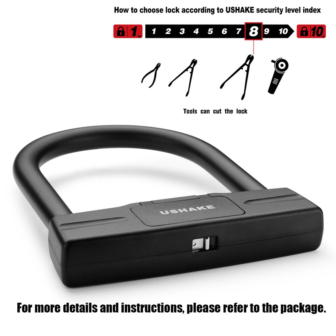 Ushake Bicycles U Lock, Heavy Duty Bike Scooter Motorcycles Combination Lock Gate Lock For Anti Theft (Black 14Mm Chackle)