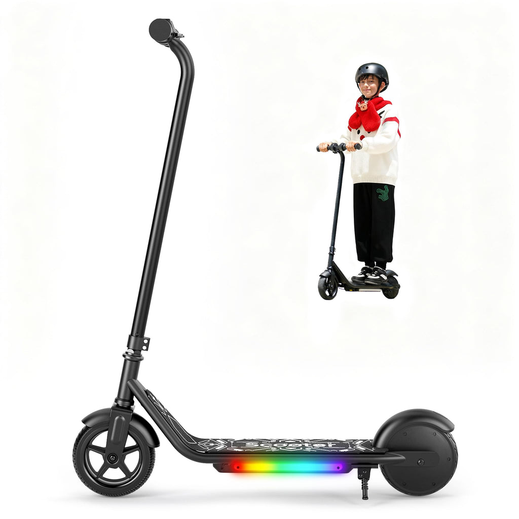 Electric Scooter for Kids, 150W Motor, Simple One-Button Control, 2 Safe Speeds (6/10 MPH), Colorful Lights, Magnetic Charging, 